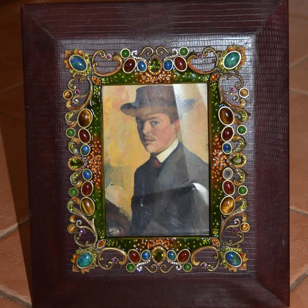 SPECIAL ORDER RARE 13x11 JAY STRONGWATER JUNGLE CABOCHON CRYSTAL LEATHER FRAME
